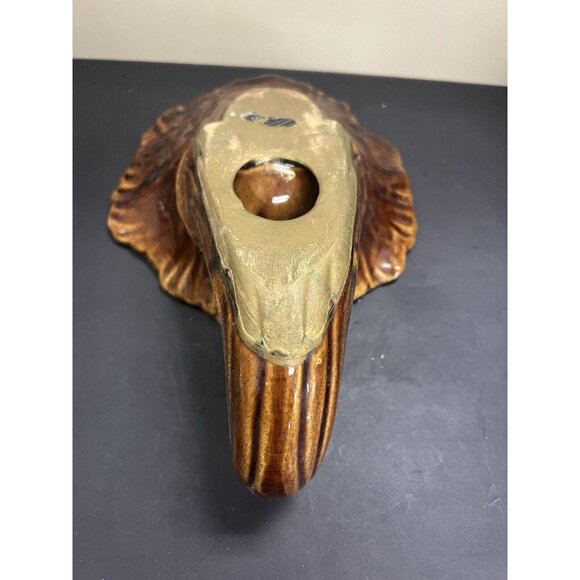 Large Vintage Vase Ceramic Horn Of Plenty Cornucopia MCM Drip Glaze Orange Brown - Picture 7 of 12